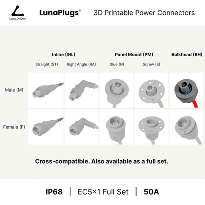 EC5x1 - 50 Amps, IP68 - Bulkhead Male Connector - LunaDrives®