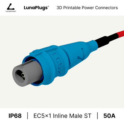 EC5x1 - 50 Amps, IP68 - Inline Male Connector - LunaDrives®