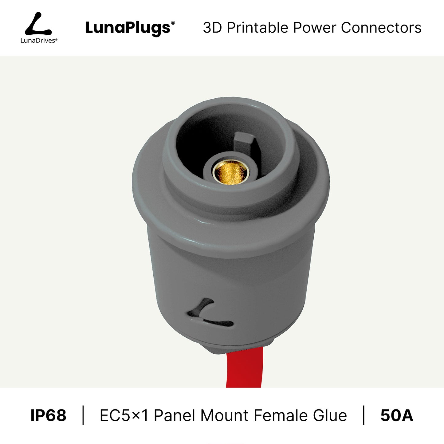 EC5x1 - 50 Amps, IP68 - Panel Mount Female - Glue and Screw Options Connector - LunaDrives®