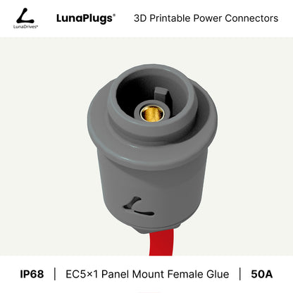 EC5x1 - 50 Amps, IP68 - Panel Mount Female - Glue and Screw Options Connector - LunaDrives®