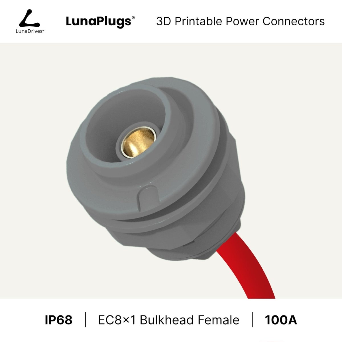EC8x1 - 100 Amps, IP68 - Bulkhead Female Connector - LunaDrives®