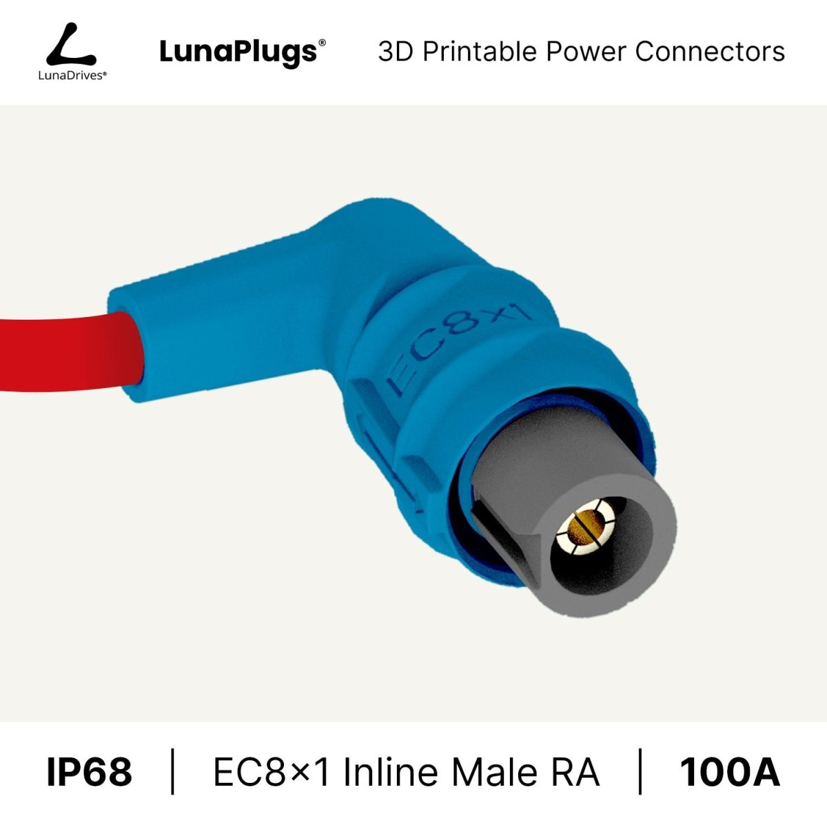 EC8x1 - 100 Amps, IP68 - Inline Male Connector - LunaDrives®