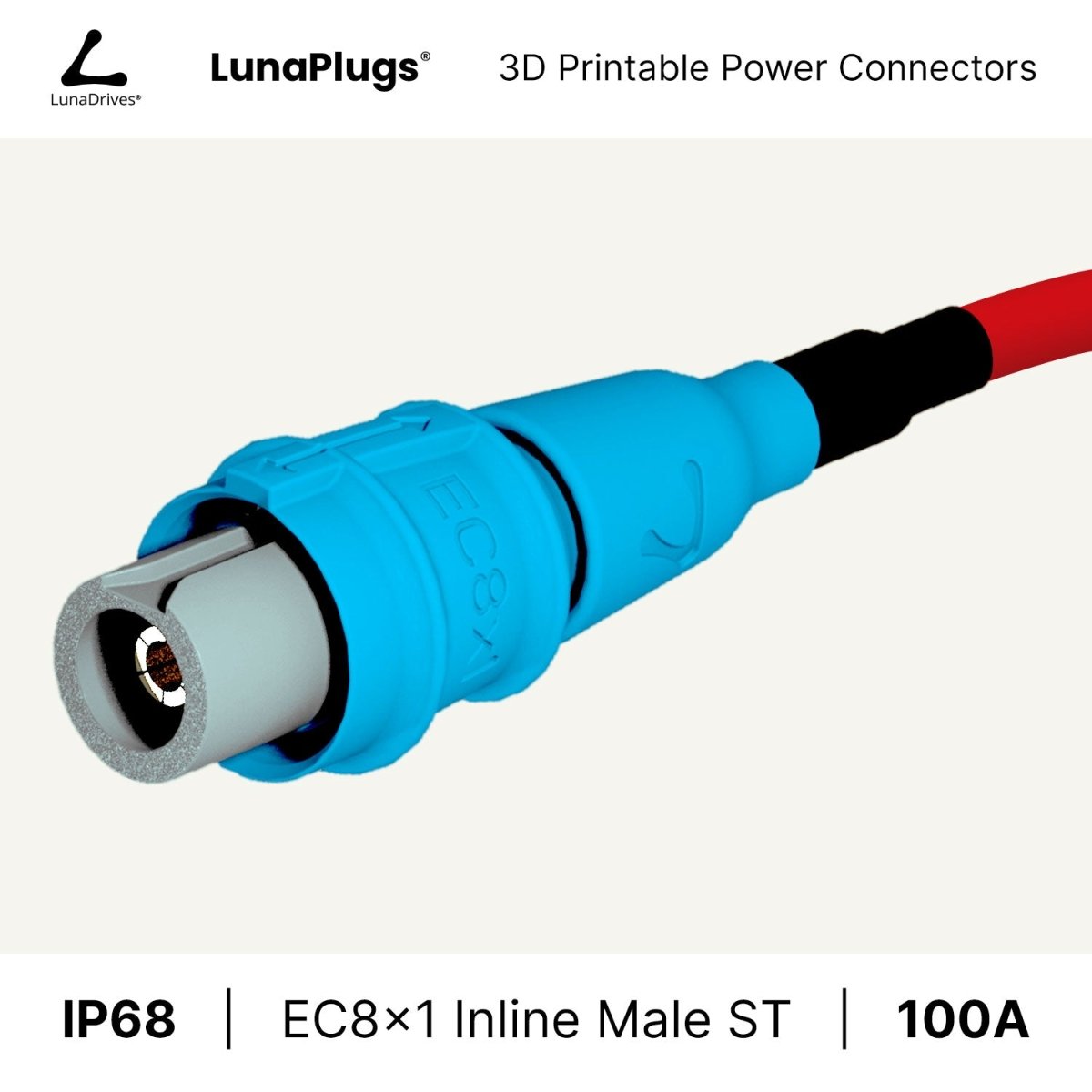 EC8x1 - 100 Amps, IP68 - Inline Male Connector - LunaDrives®