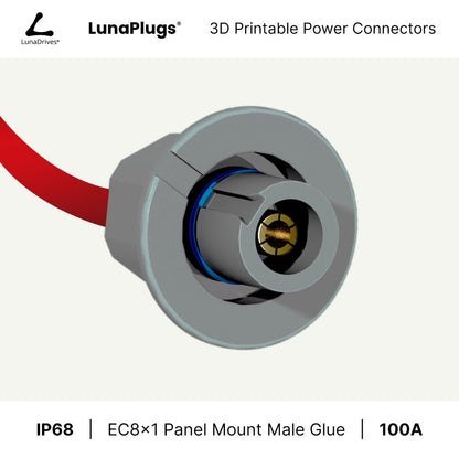 EC8x1 - 100 Amps, IP68 - Panel Mount Male - Glue and Screw Options Connector - LunaDrives®