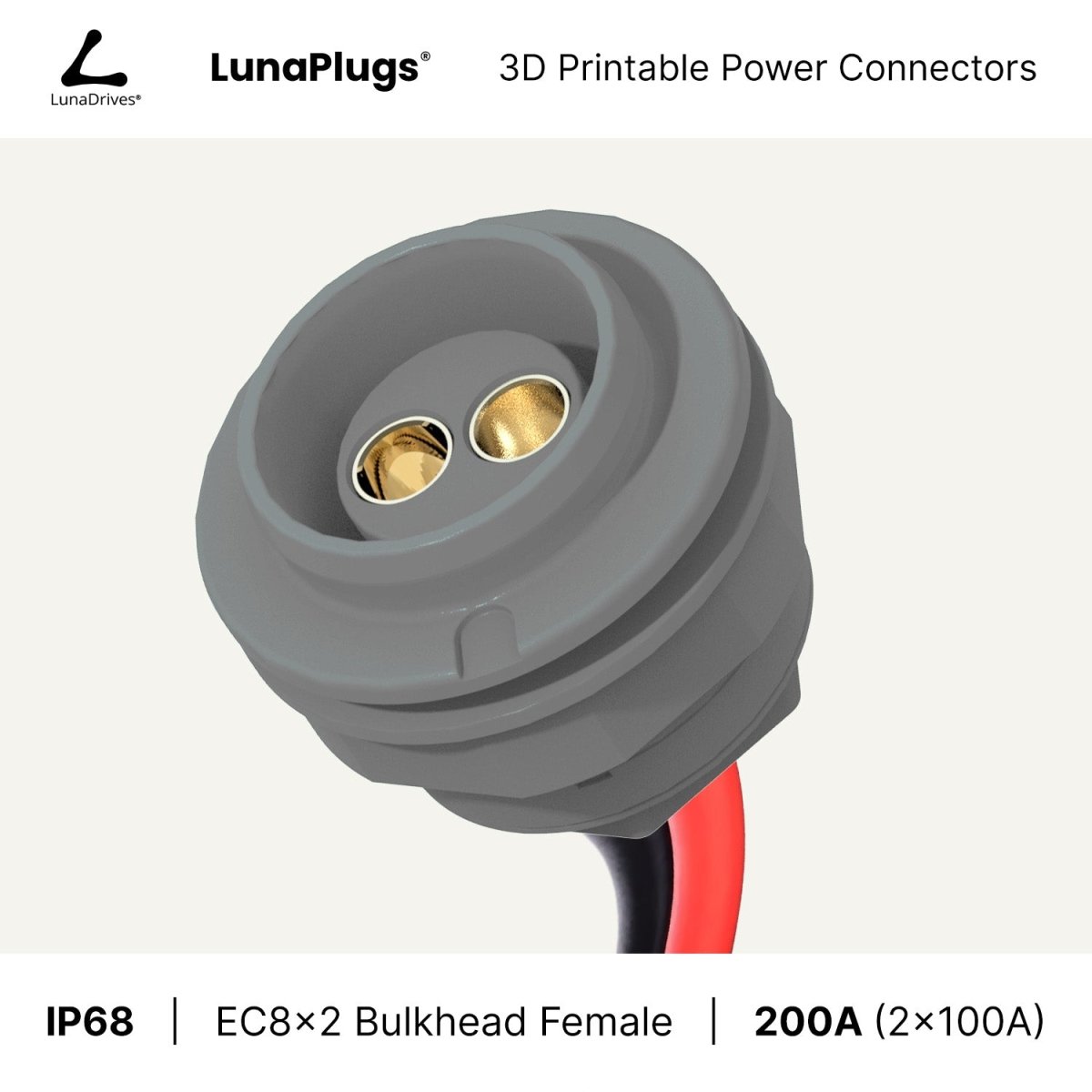 EC8x2 - 200 Amps, IP68 - Bulkhead Female Connector - LunaDrives®