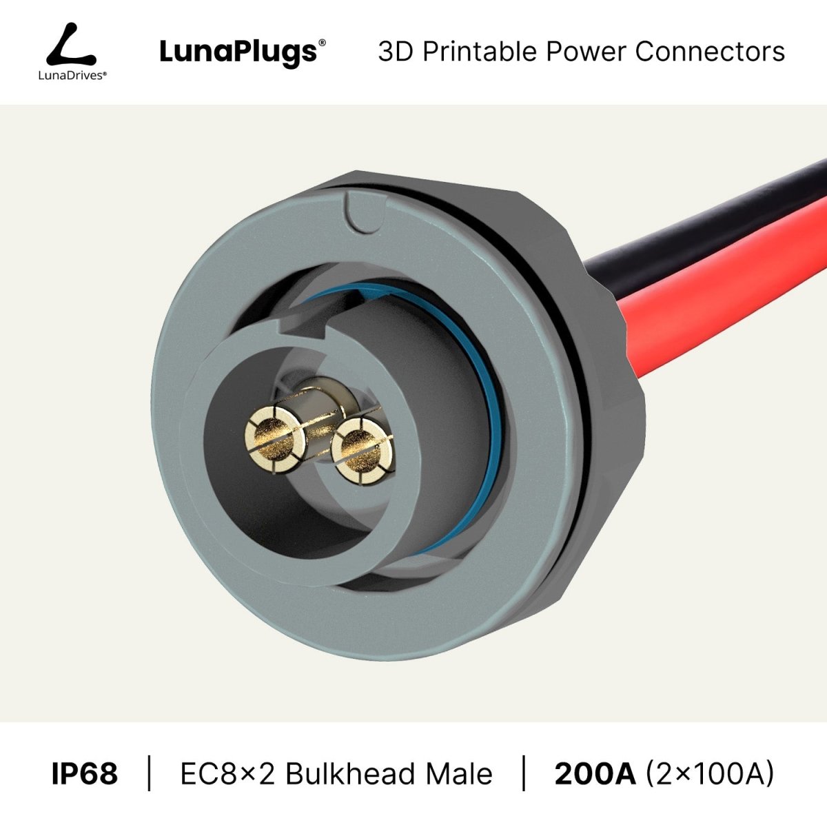 EC8x2 - 200 Amps, IP68 - Bulkhead Male Connector - LunaDrives®