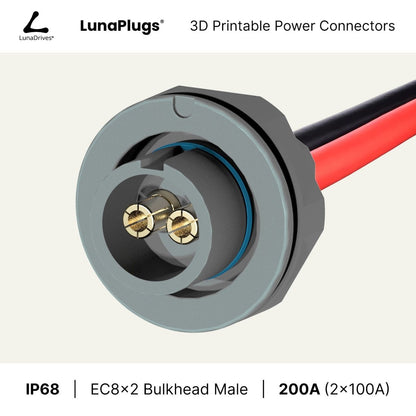 EC8x2 - 200 Amps, IP68 - Bulkhead Male Connector - LunaDrives®