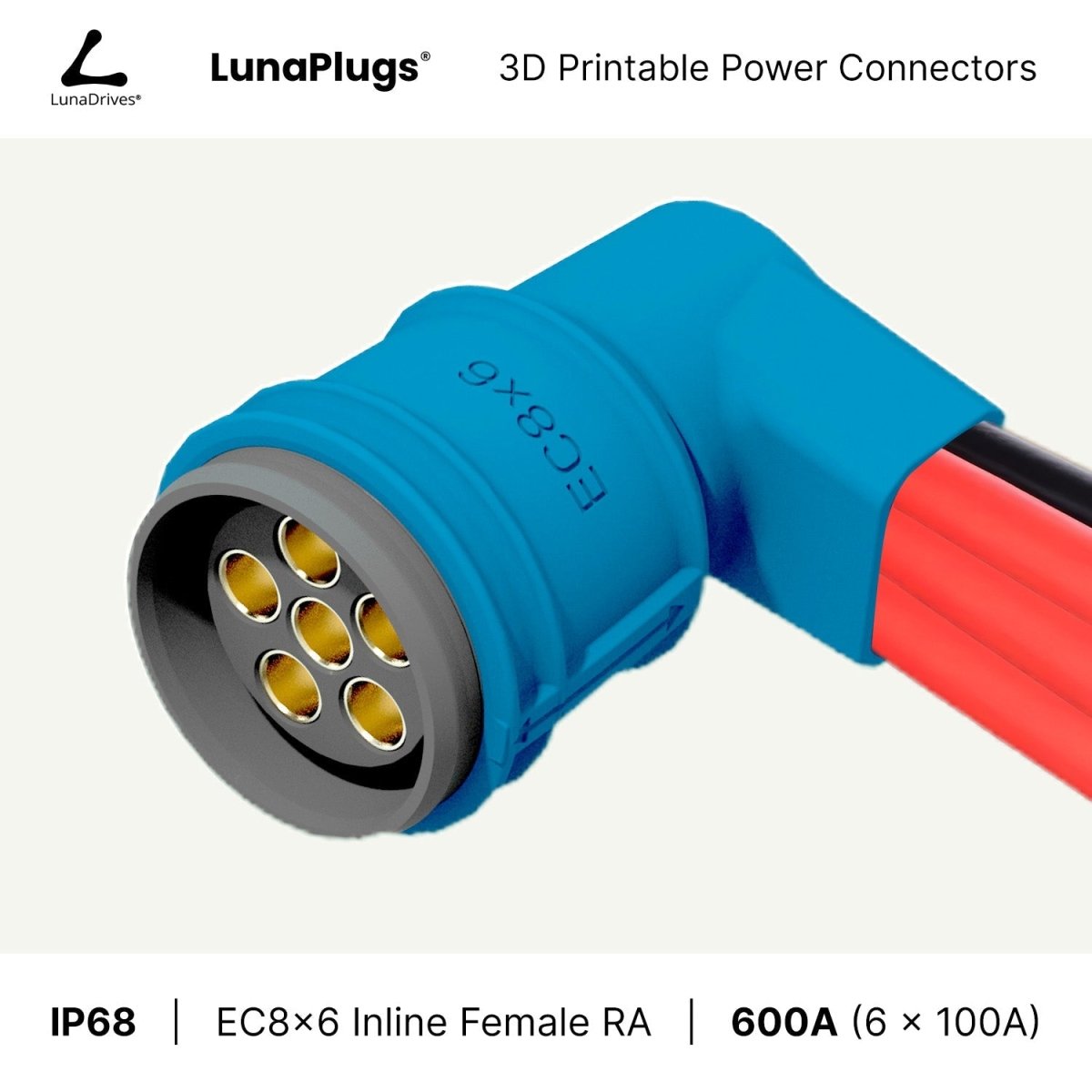 EC8x6 - 600 Amps, IP68 - Inline Female Connector - LunaDrives®